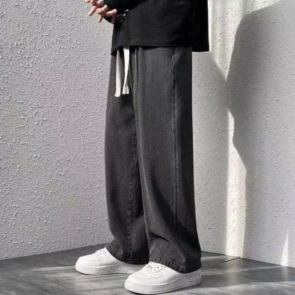 Dragging Streetwear Loose Jeans Men Korean Style Fashion Loose Straight Wide Leg Pant Men's Brand Clothing Black Light Blue Grey