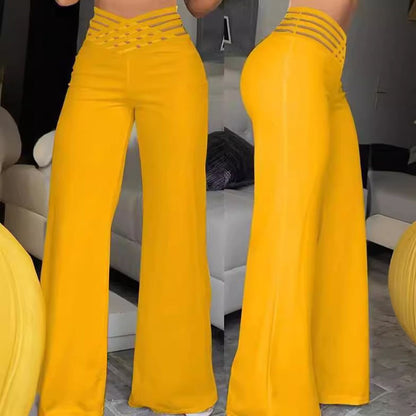 Women High Elastic Waist Wide Leg Loose Pants Summer Fashion Oversized Solid Color Dance Full Flare Trousers LRFZ-m040