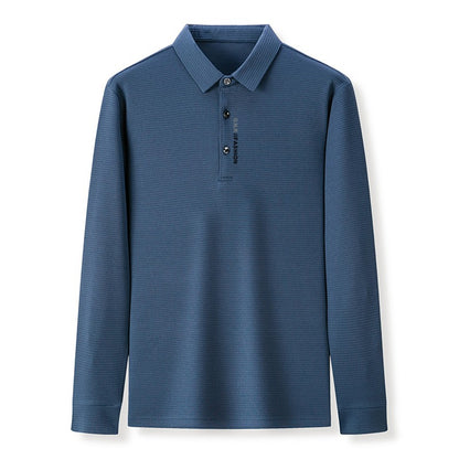 Men's Waffle Long Sleeved POLO Shirt with Letter Printed Lapel Casual Top