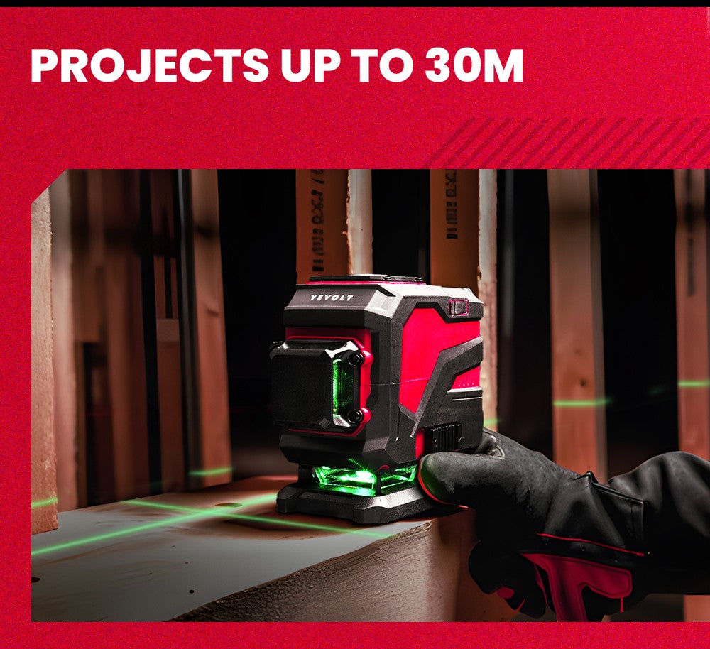 Nível a Laser Verde YEVOLT Série YVGLL4XS12T 3 Planos 12 Linhas Autonivelante 360 3D Horizontal & Vertical Ferramentas de Medição de Energia