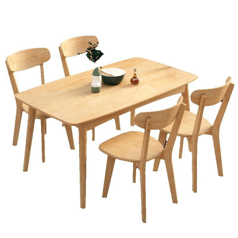 Nordic Solid Wood Dining Table And Chairs 4 Piece Set Modern Minimalist Rectangular Compact Space Saving Kitchen Dining Room