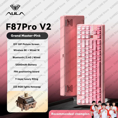 AULA F87 Pro V2 Wireless Gaming Mechanical Keyboard F87Pro V2 Bluetooth 2.4G Wired RGB Hotswap 8K Return 12000mAh Gamer Keyboard