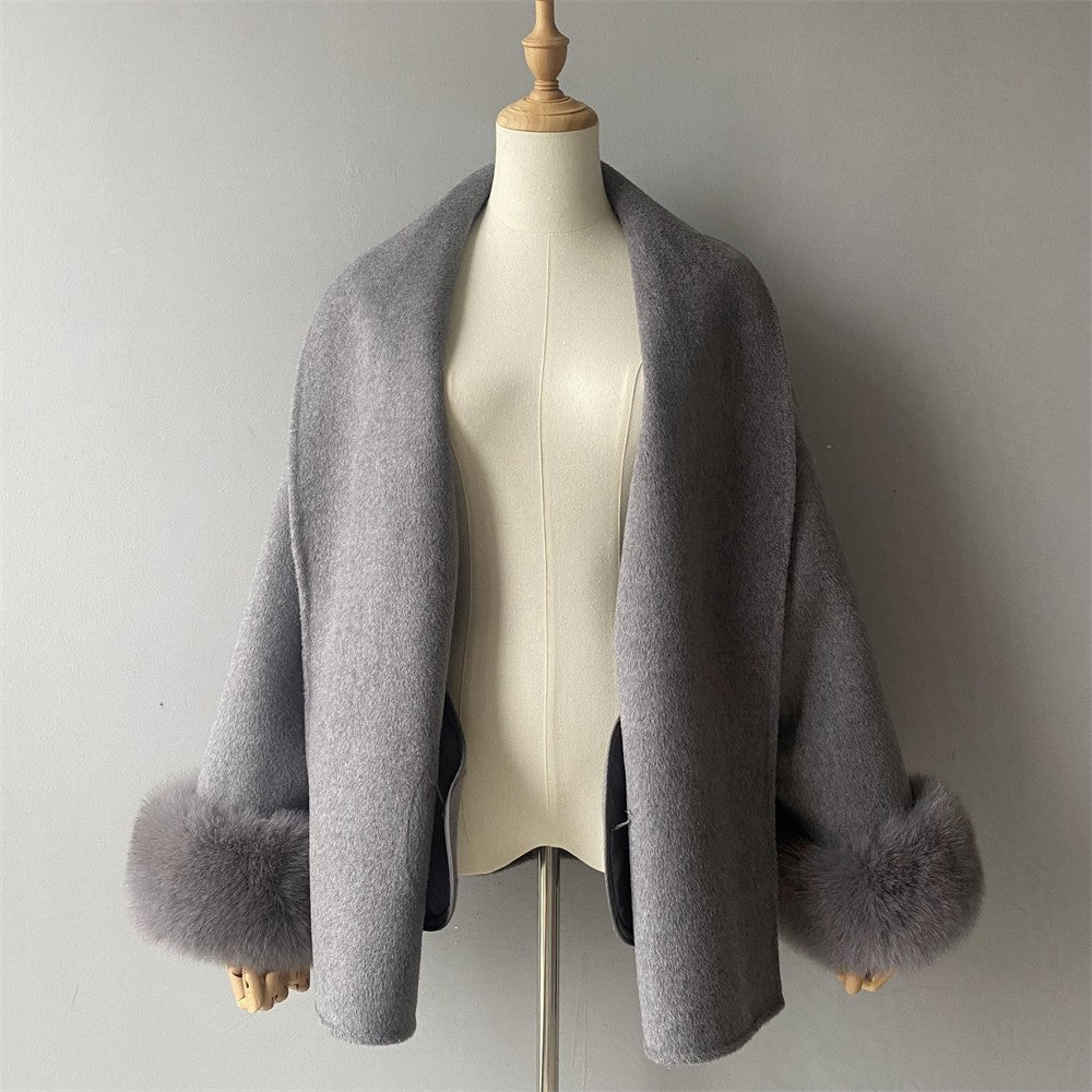 Jxwatcher Women's Wool Coat with Real Fox Fur Cuffs Ladies Elegance Belt Slim Outerwear Fall Winter High-End Wool Coats 2024 New