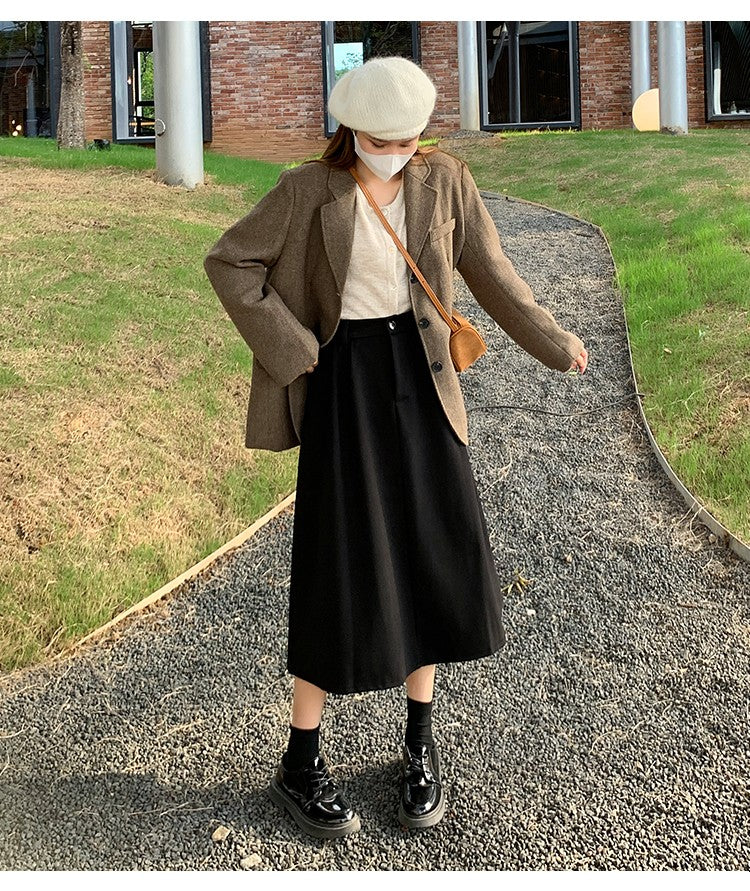 High Waist Plus Size Women Skirt Spring Women Clothing High Waist Hepburn Style Mid-Length A-Line Skirt New Casual Solid Skirts