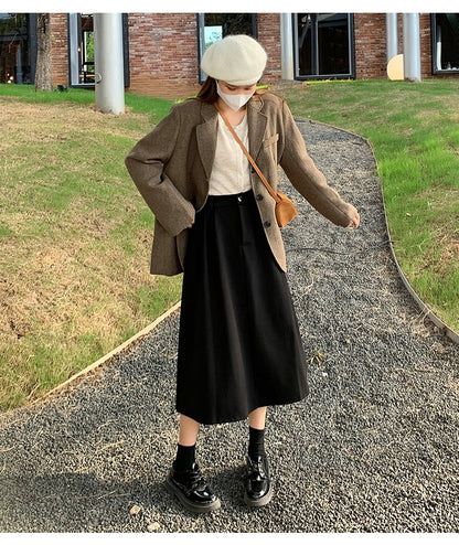 High Waist Plus Size Women Skirt Spring Women Clothing High Waist Hepburn Style Mid-Length A-Line Skirt New Casual Solid Skirts