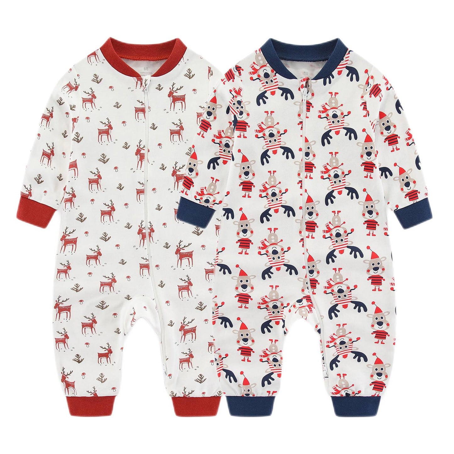 Kiddiezoom 1/2Pcs Fashion Christmas Cartoon 100%Cotton zipper Baby Boy Girl Rompers Soft newborn Clothes