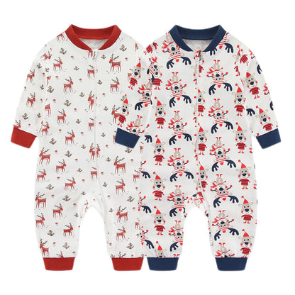 Kiddiezoom 1/2Pcs Fashion Christmas Cartoon 100%Cotton zipper Baby Boy Girl Rompers Soft newborn Clothes