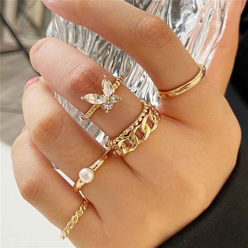 Conjunto de Anéis de Cristal Cor Prata para Mulheres, Anéis de Dedo de Zircônia Cúbica de Lua, Flecha, Flor, Coração, Joias Femininas da Moda