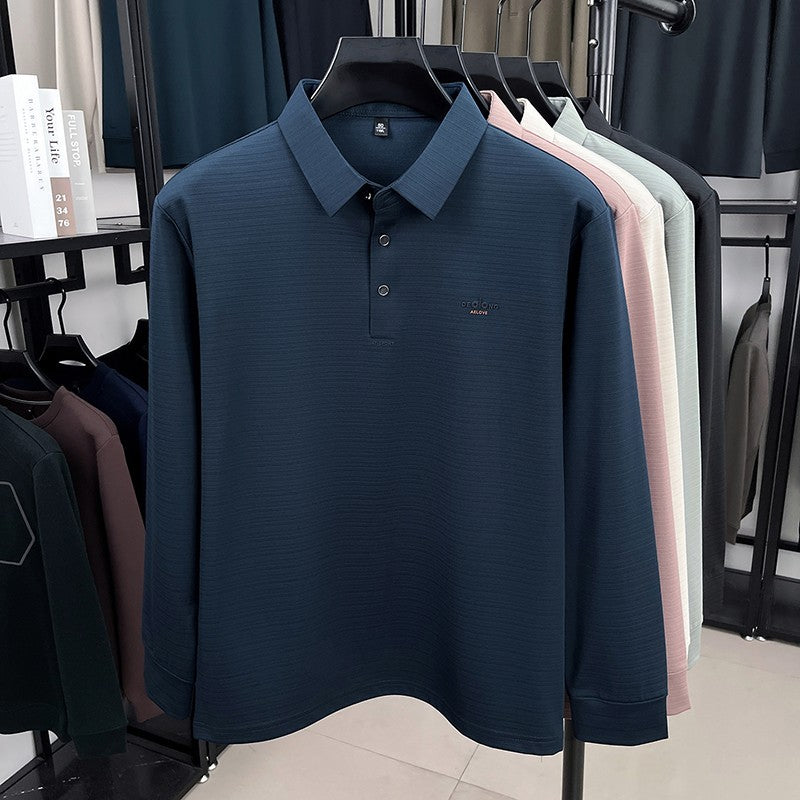 Men's Long sleeved T-shirt 2025 Spring and Autumn New Style Middle aged Collar Loose Polo Top
