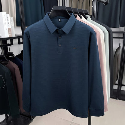 Men's Long sleeved T-shirt 2025 Spring and Autumn New Style Middle aged Collar Loose Polo Top