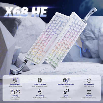 Teclado Mecânico para Jogos ATTACK SHARK X68 HE Rapid Trigger 60% com Fio, Atuação Ajustável, Switch Magnético Hall Effect, 8KRO