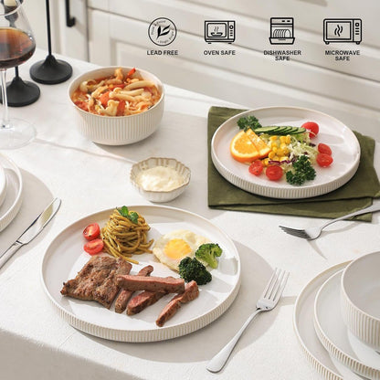 conjuntos de louça de grés para 4, conjunto de pratos e tigelas de cozinha de 12 peças, conjuntos de louça de porcelana com esmalte reativo resistente a arranhões