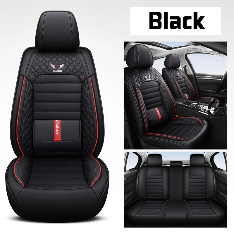 Conjunto Completo de 5 Peças de Capas de Banco de Carro em Couro Napa Respirável - Luxo Ajustado, Design Ergonômico com Suporte Lombar Fixo