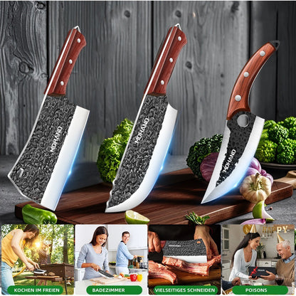 ZENG 4pcs Forged Kitchen Knives Meat Vegetable Hammered Style Chopper Red Sandalwood Handle Stainless Steel Bone Cutting Knife