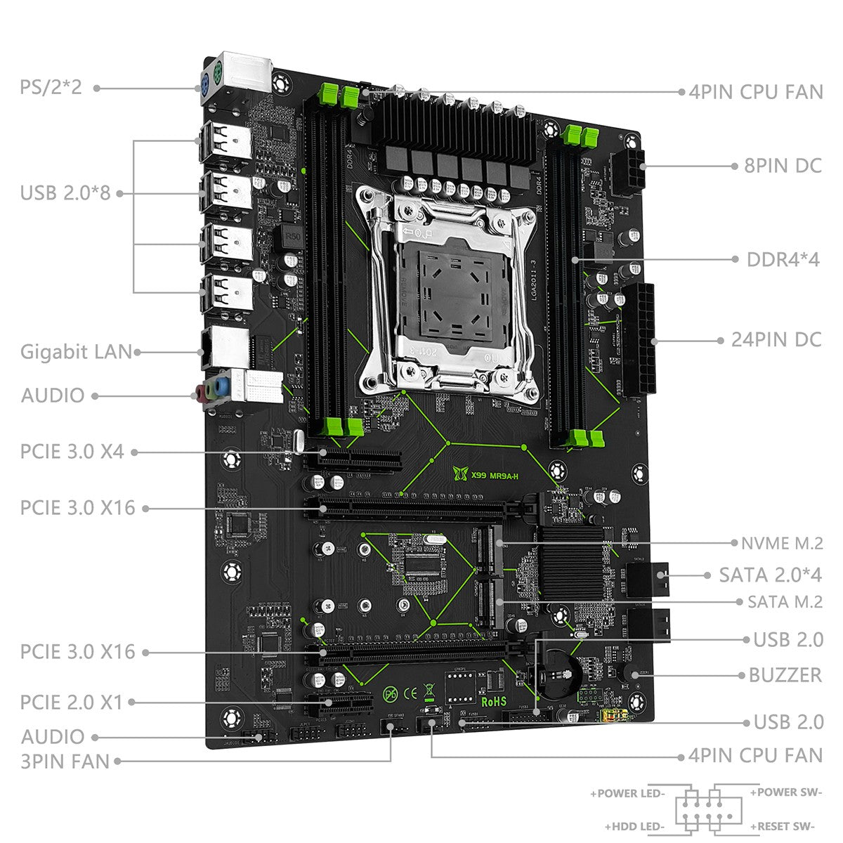 Placa-mãe MACHINIST X99 combo opcional Xeon E5 2660 V3 LGA 2011-3 CPU e Kit de Memória RAM DDR4 16GB Dual-channel NVME M.2 MR9A-H