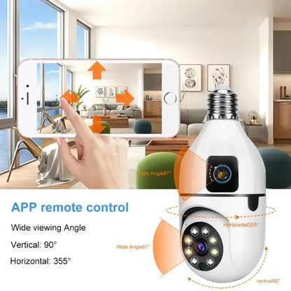 8MP WiFi IP Camera E27 Bulb Dual Lens Wireless Cam Baby Monitor Two-way Audio AI Human Tracking Smart Home Surveillance Camera