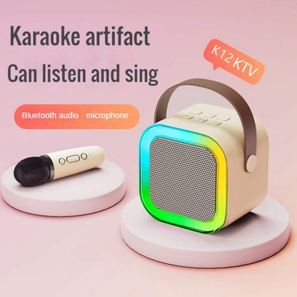 Máquina de karaokê K12 com 1/2 microfones sem fio portátil 5.3 sistema de alto-falante Bluetooth PA luzes RGB áudio doméstico KTV presentes infantis
