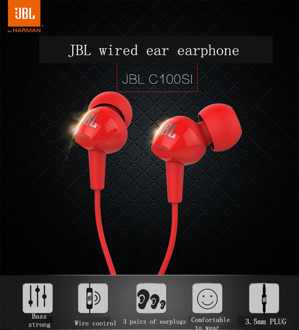 Fone de Ouvido Intra-auricular Estéreo JBL C100SI com Fio para Aulas Online, Reuniões, Jogos, Uso em Notebook, com Microfone para Chamadas, Arejado