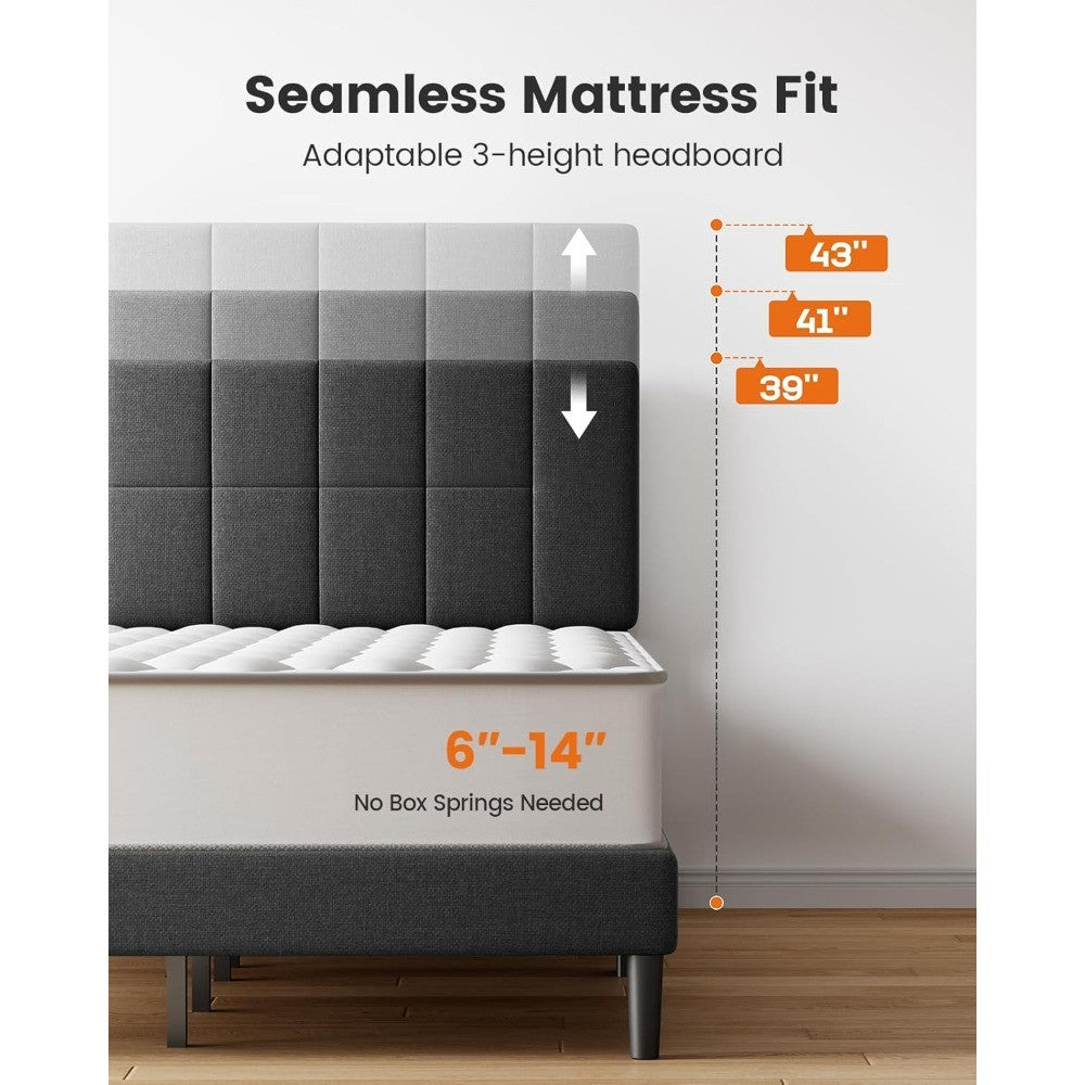 Queen Bed Frame with 12 Thickened Legs&Fabric Upholstered Headboard,1300 lbs Strong Weight Capacity, Adjustable Headboard