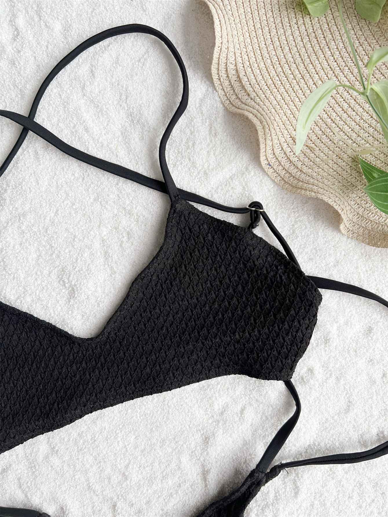 Sexy hollow tie swimsuit One Piece bikinis Swimwear halter high waist backless lace up bathing suit beach outfits bodysuits