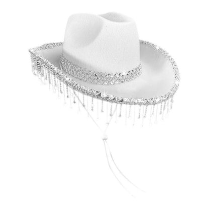 31BB Western Bridal Accessory Rhinestones Studded Tassels Lace Cowboy Hats Panama Hat Photography Props