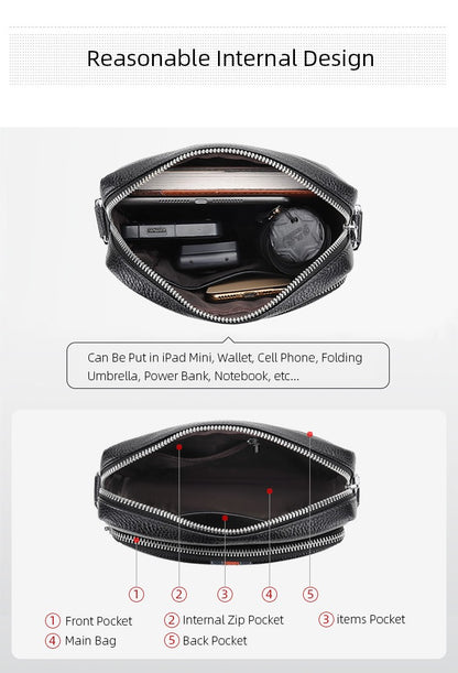 Famous Brand Small Men's Bag Genuine Leather Men Shoulder Bag Messenger Bag Fashion Business Man Crossbody Bag Cowhide Briefcase