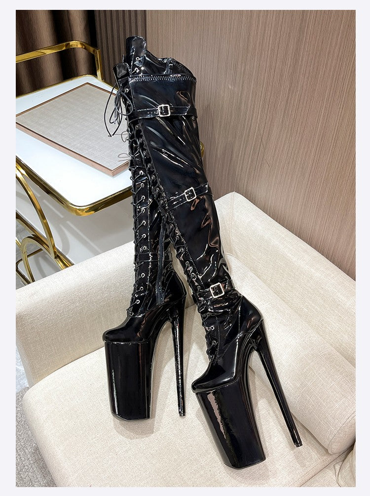 26cm Super High Heel Thigh High Boots Sexy Women Shoes Pole Dance Stripper Shoes Platform Over-the-Knee Zip Crotch High Boots