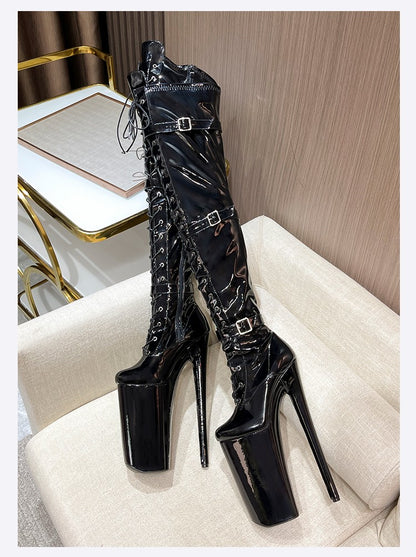 26cm Super High Heel Thigh High Boots Sexy Women Shoes Pole Dance Stripper Shoes Platform Over-the-Knee Zip Crotch High Boots