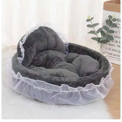 Cama para Pets em Renda Laço 3D Fantasia, Romântica, Destacável, Oval, para Cães, Sofá Macio, Ninho para Pets, Mobiliário de Casamento para Pets, 1 peça