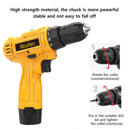 Conjunto de Furadeira sem Fio 24 em 1 Furadeira Elétrica 12V 2 Velocidades Variáveis Parafusadeira a Bateria Ferramenta Elétrica com 25+1 Posições de Torque
