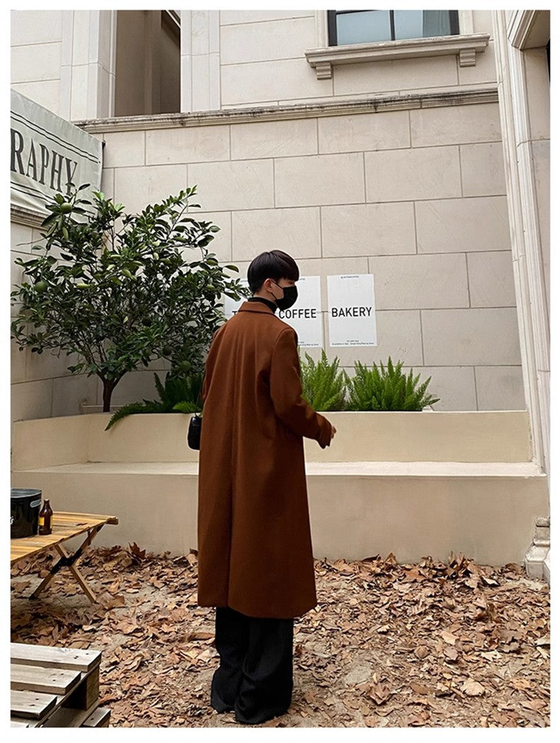 Mauroicardi Autumn Winter Long Warm Coffee Black Soft Woolen Coat Men Double Breasted Loose Casual Wool Blends Overcoat 2023