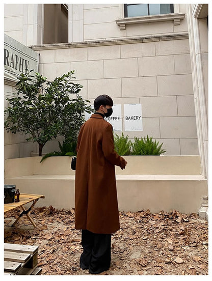 Mauroicardi Autumn Winter Long Warm Coffee Black Soft Woolen Coat Men Double Breasted Loose Casual Wool Blends Overcoat 2023