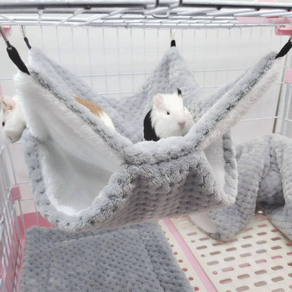 Rede de estimação quente de inverno, rede de hamster de pelúcia espessa de camada dupla, chinchila, porquinho da índia, furão, saco de dormir, gaiola suspensa de hamster