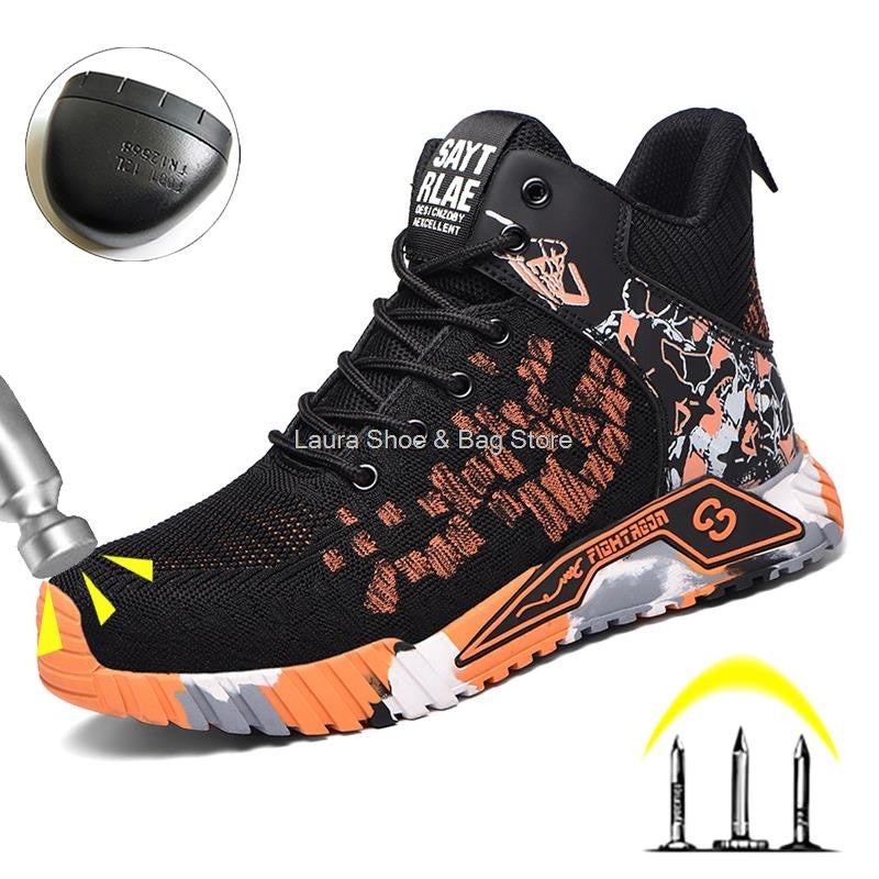 Botas de segurança de cano alto masculinas, bico de aço, sapatos de trabalho masculinos e femininos, botas de segurança anti-impacto, indestrutíveis, respiráveis
