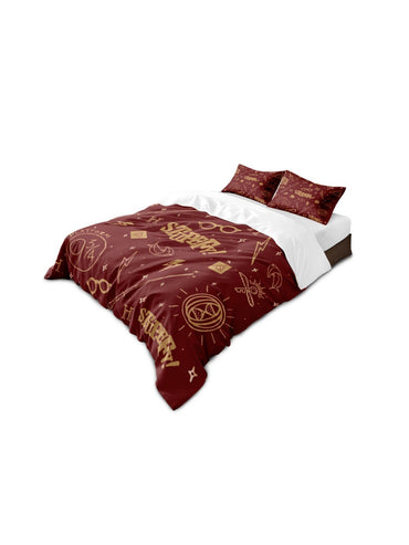 3pc Magical World Element Print Coreless Red Duvet Cover Set  Multiple Size for Bedrooms Dormitories Soft and Machine Washable