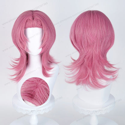 Saja Boys Romance Cosplay Peruca Sintética 48cm Rosa Escuro Cabelo Masculino Anime Perucas Resistentes ao Calor