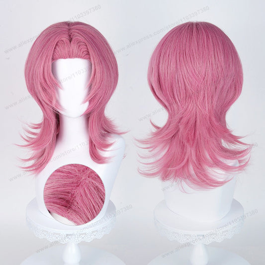 Saja Boys Romance Cosplay Peruca Sintética 48cm Rosa Escuro Cabelo Masculino Anime Perucas Resistentes ao Calor