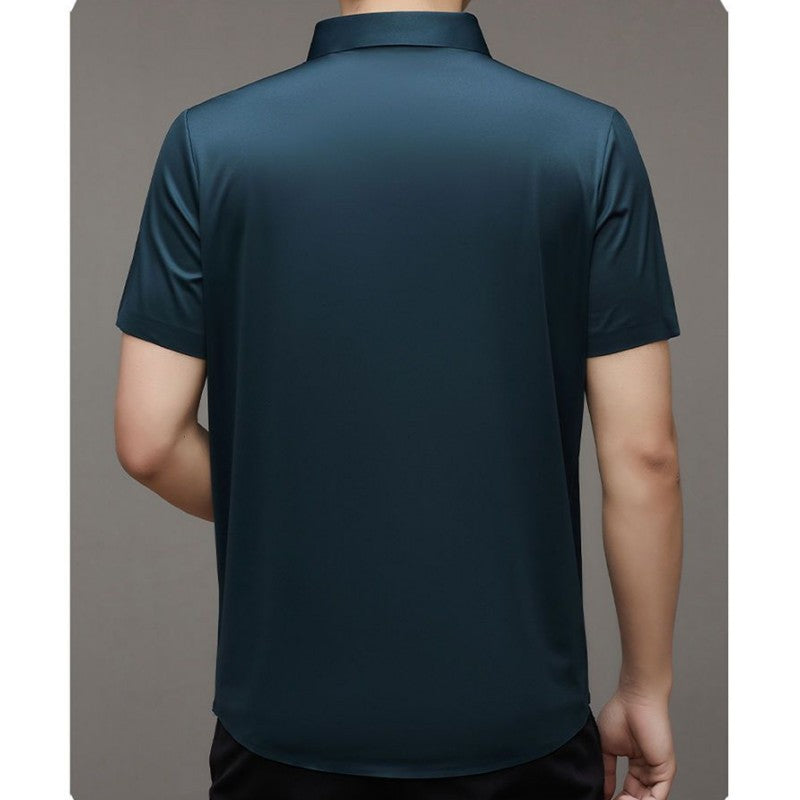 High end  Mulberry Silk Men Short Sleeve Business Shirt Wrinkle Resistant Button Invisible Top Elastic Luxurious Men Shirts