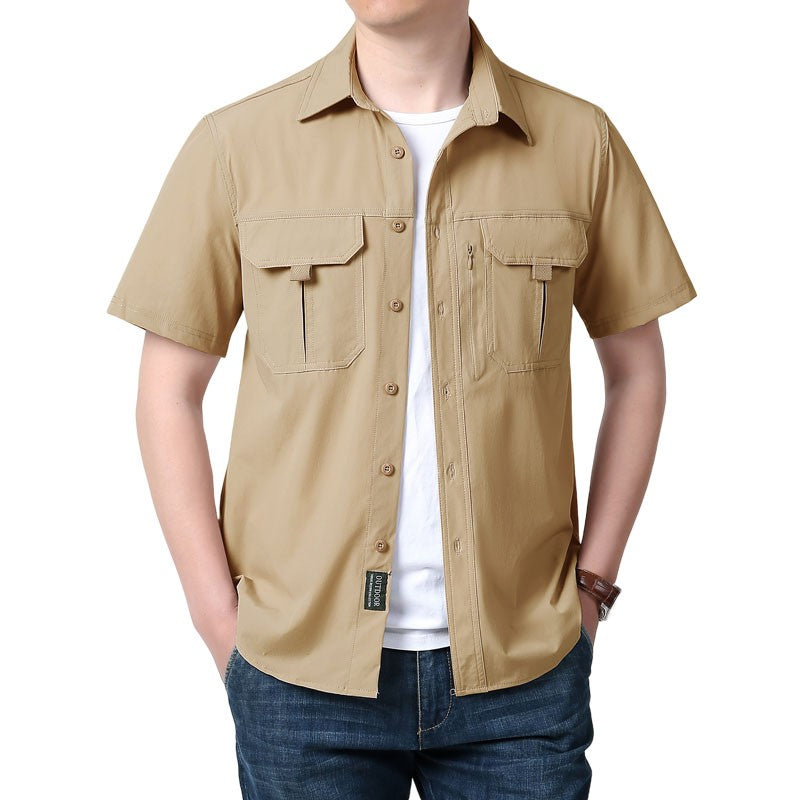 Men's Breathable Short Sleeve Shirt Men Casual Tactical Cargo Shirts Summer Quick Dry Hiking Work Shirts for Man Short-sleeved