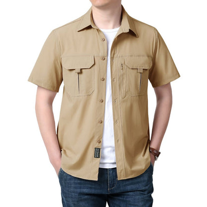 Men's Breathable Short Sleeve Shirt Men Casual Tactical Cargo Shirts Summer Quick Dry Hiking Work Shirts for Man Short-sleeved