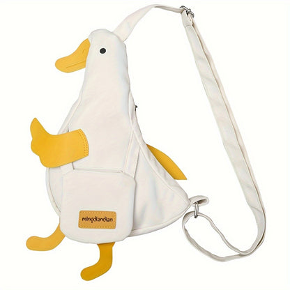 Beige and white new cute duck shape canvas bag student chest bag shoulder bag trend funny cartoon crossbody bag 1 outfit