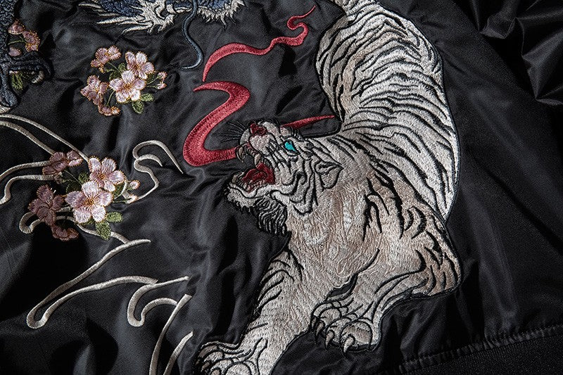 Embroidery Mens Bomber Jacket Dragon Tiger Autumn Winter Pilot Jacket Men Hip Hop Japanese Baseball Youth Jacket Streetwear Male