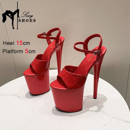 20CM 17 15cm Super High Heeled Nightclub Thin Heels Women's Platform Sandals Ankle Buckle Fashion Pole Dancing Shoes Plus Size