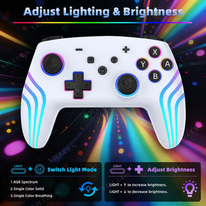 Wireless Gamepad For Switch 2 Pro Controller with Thumbstick Caps RGB Light 6-Axis Gyro Motion Sensing Vibration Joystick for PC