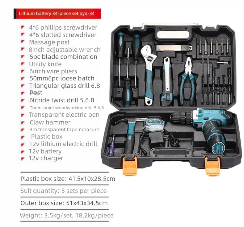 Conjunto de Ferramentas Elétricas para Furadeira 19-160PCS Jogo de Ferramentas Multifuncional para Reparo Doméstico Chave de Fenda Alicate Automotivo Caixa de Ferramentas