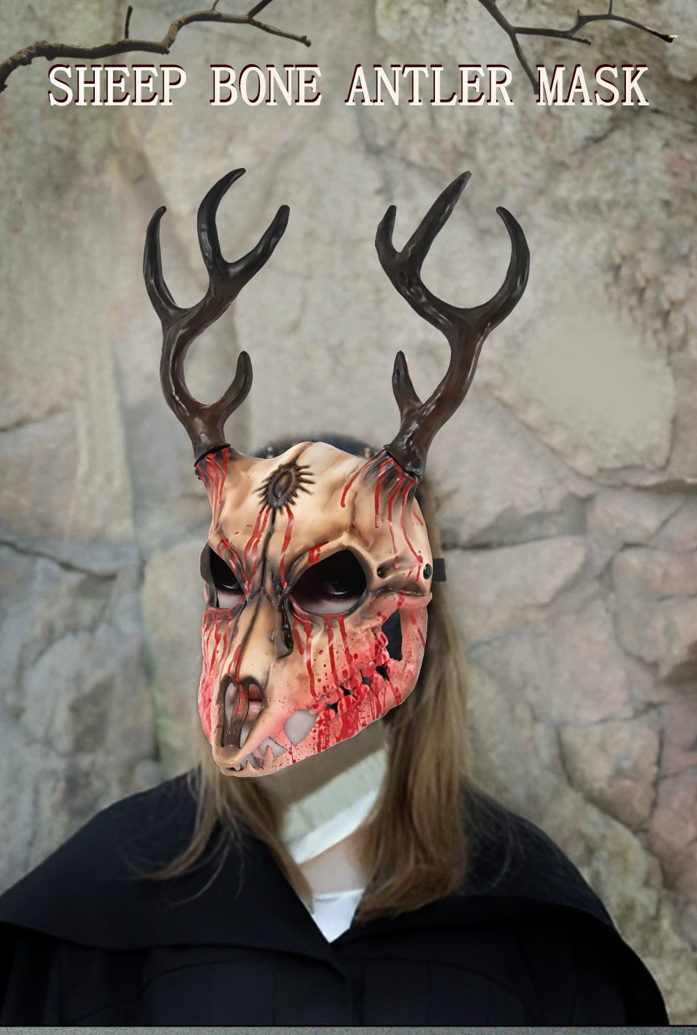 Demon Wendigo Elk Mask Cosplay Gothic Headpiece Animal Antlers Horn Bone Masks Halloween Carnival Purim Party Costume Props