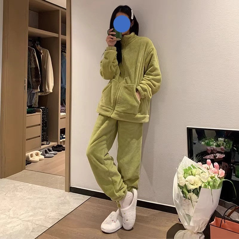 2025 Autumn Winter Homewear Pajamas Set for Women Long Shirt Trousers 2 Pieces Keep Warm Sleepwear Loungewear