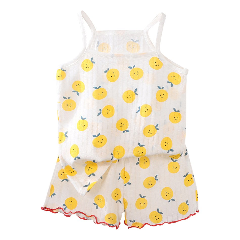 2 Pcs 2025 Summer Girl's Pajamas Sets Loungewear Set Strap Sleepwear Pants Skirt Baby Girl Clothes Sleeveless Children's Clothes