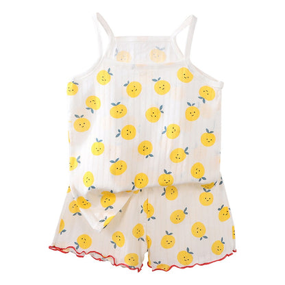2 Pcs 2025 Summer Girl's Pajamas Sets Loungewear Set Strap Sleepwear Pants Skirt Baby Girl Clothes Sleeveless Children's Clothes