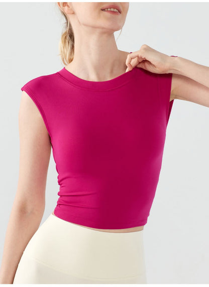 Yoga Suit Sports Top Women with Chest Pad Sexy Short-sleeved T-shirt Running Beauty Back Pilates Training Fitness Clothes Summer